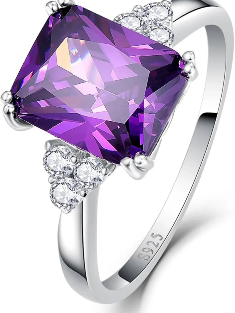 3.5CT Sterling Silver Engagement Ring, Radiant Cut CZ Wedding Band, Birthstone